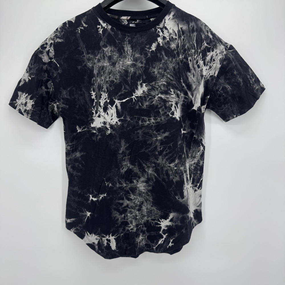 Russell Park Mens Tie Dye T-Shirt Black White Curved Hem Cotton PF18CTS3 Size S
